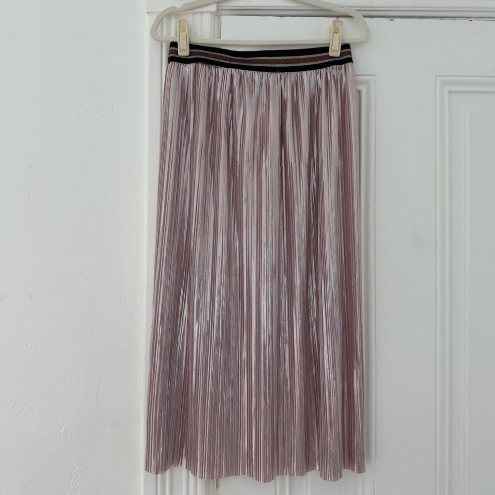Zara Shiny Pink Pleated Midi Skirt